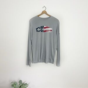 [Columbia] Men's Gray American Flag USA Long Sleeve Crewneck T-shirt